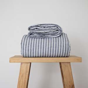Linen Flat Sheets: Chambray Stripe Linen Flat Sheet
