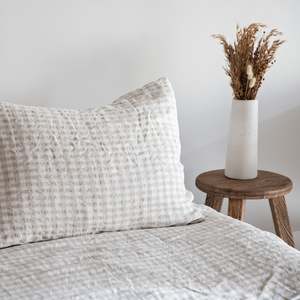 Natural Gingham: Dark Natural Gingham Linen Duvet Cover