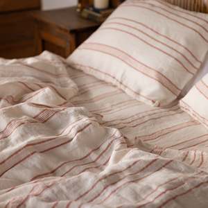 Duvet Covers: Rust Stripe Linen Duvet Cover