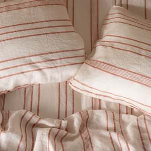 Pillowcases: Rust Stripe Linen Pillowcases - Pair