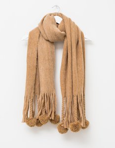 Clothing And Accessories: Beige Fringe/Pompom Scarf