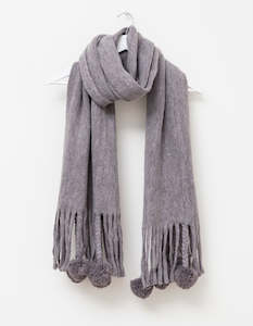 Clothing And Accessories: Light Grey Fringe/Pompom Scarf
