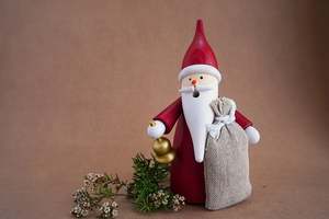 Decorations: Red Santa Smoking Figure with golden bell