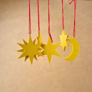 Decorations: Christmas star and moon tree decorations - set of 5