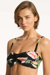 Sea Level: SEA LEVEL SUNDOWN TWIST BANDEAU TOP - Black