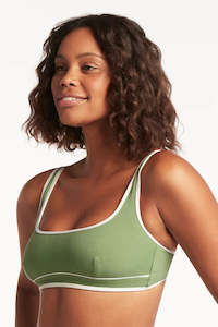 Sea Level: SEA LEVEL ELITE PANELLED SQUARE NECK TOP  - Olive