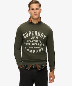 Mens Superdry: SUPERDRY MACHINED GOODS WORKWEAR CREW - OLIVE GREEN