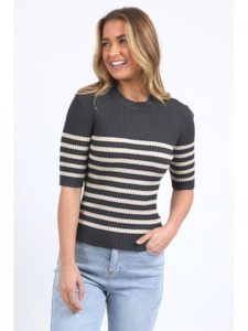 30 Off Clearout: FOXWOOD SYDNEY KNIT TOP - CHARCOAL / OAT STRIPE