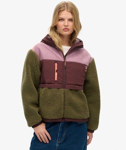 Womens Hoodies: SUPERDRY HOODED FLEECE JACKET - Burnt Olive