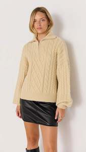 Minkpink: MINKPINK VARSITY CABLE KNIT - Oat