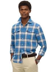 Mens Superdry: SUPERDRY - MERCHANT LINEN CHECK - BLUE OMBRE CHECK
