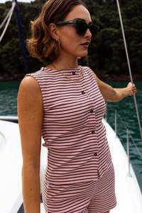 RPM BUTTON UP TANK TOP - Pink Stripe