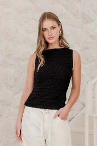 AMONG THE BRAVE UNTAMED BOATNECK TOP - Black