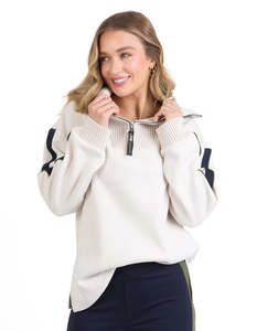 Womens Sweatshirts Crews: FOXWOOD KNIT COLLAR CREW - Bone