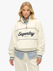 Womens Sweatshirts Crews: SUPERDRY COUNTRY CLUB LOOSE 1/4 ZIP - Off White