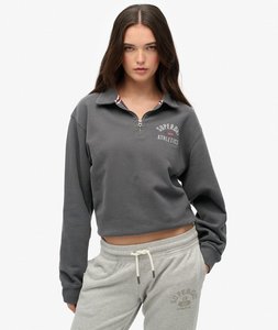 Womens Sweatshirts Crews: SUPERDRY ATHLETIC COLLARED HALF ZIP - Charcoal