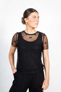 Womens T Shirts: ANTLER TEE BOW MESH