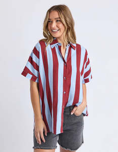 Womens Shirts: FOXWOOD ESMARIE STRIPE SHIRT - Russet / Ceru