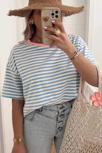Womens Short Sleeve Tops: PRICKLE & POLLY - Sky Tee