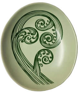 Giftware: SMALL10cm PORCELAIN BOWL - PONGA FROND Dark Green on Light Green