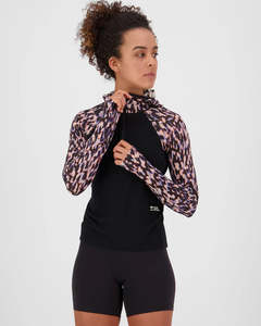 MONS ROYALE BELLA WOMENS LONG SLEEVE HOOD - Rock Leopard / Black