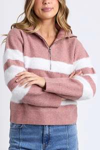 FOXWOOD GRACIE ZIP CREW - Wood rose