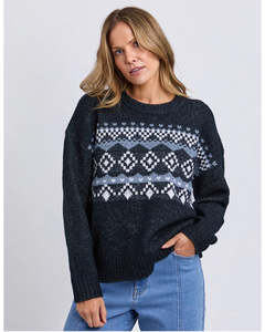 Womens Sweaters Crews: FOXWOOD PANORAMA KNIT - Navy