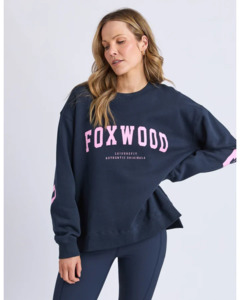 Womens Sweaters Crews: FOXWOOD INTERVAL CREW - Navy with Neon Pink