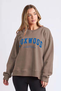 Womens Sweaters Crews: FOXWOOD INTERVAL CREW -Brown with Blue