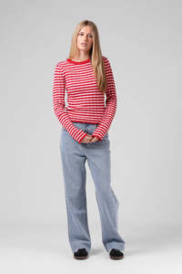 Womens Sweaters Crews: RPM STRIPE KNITTED  - Red