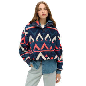 Womens Sweaters Crews: SUPERDRY SUPER SOFT HENLEY - Navy Terry Print