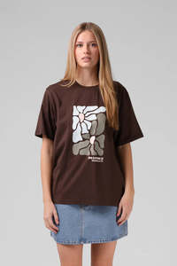 Womens T Shirts: RPM OS FLORAL TEE - Brunette Brown