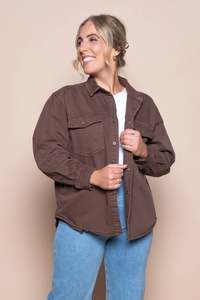 Womens Shirts: FOXWOOD DAISY OVERSHIRT - CHOCOLATE
