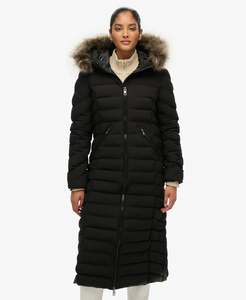 All: SUPERDRY - FUJI FAUX FUR HOODED LONGLINE  - Black