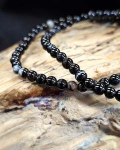 4mm Black Banded Agate Bead Bracelet