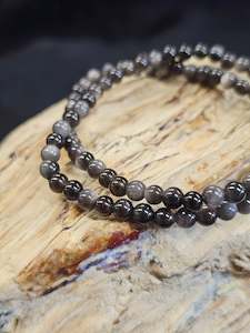 4mm Silver Sheen Obsidian Bead Bracelet