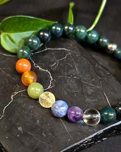 8mm Moss Agate 7 Chakra Bead Bracelet