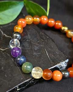 Crystals: 8mm Carnelian 7 Chakra Bead Bracelet