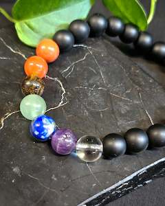 Crystals: 8mm Matte Onyx 7 Chakra Bead Bracelet