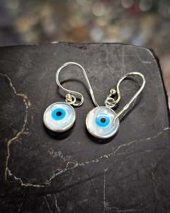 Evil Eye: Round Mother of Pearl Evil Eye Earrings