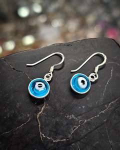 Evil Eye: Small Light Blue Evil Eye Earrings