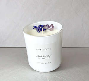 Candles & Fragrance: OPAL + SAGE - AMETHYST CRYSTAL CANDLE - LARGE