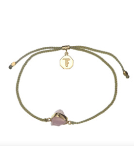 TIGER FRAME - BLESSING BRACELET - SAGE GREEN STRING WITH ROSE QUARTZ - GOLD