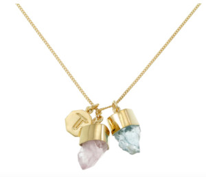 Cancer: TIGER FRAME - NECKLACE - SUPER POWER CHARM - ROSE QUARTZ WITH AQUAMARINE - GOLD