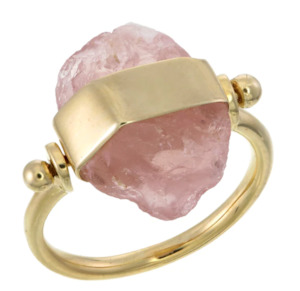 TIGER FRAME - ROUGH GEM SWIVEL RING - ROSE QUARTZ - GOLD