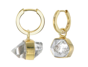 TIGER FRAME - EARRINGS - MINI ROUGH GEM HOOPS - DIAMOND QUARTZ GOLD