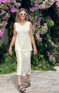 Spring Clean Sale: LAING - SILK SATIN MIDI SLIP SKIRT - PALE LEMON