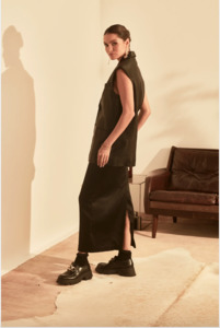 Clothing: HIDESEEKERS - JASMINE SATIN SKIRT - BLACK