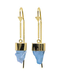 Jewellery 1: TIGER FRAME - ROUGH AQUAMARINE PULL THROUGH EARRINGS - GOLD