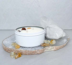 OPAL + SAGE - CITRINE CRYSTAL CANDLE - MEDIUM TRAVEL TIN